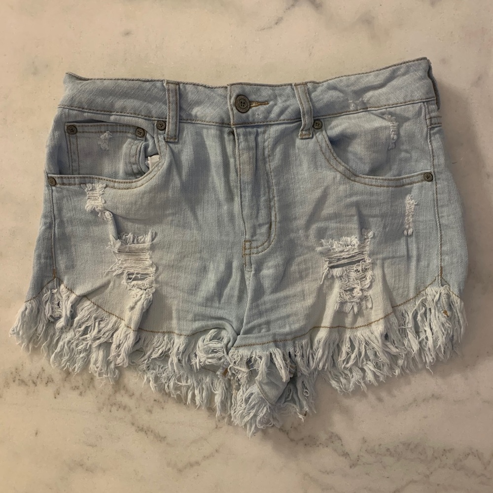 Ripped and Frayed High Waist Jean Shorts